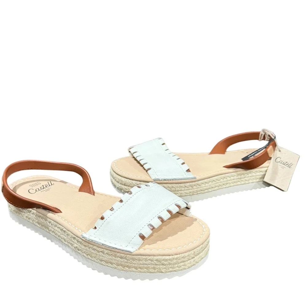 Castell Menorca Menorquina Sandals Womens 7.5 White Brown Leather Espadrille NWT